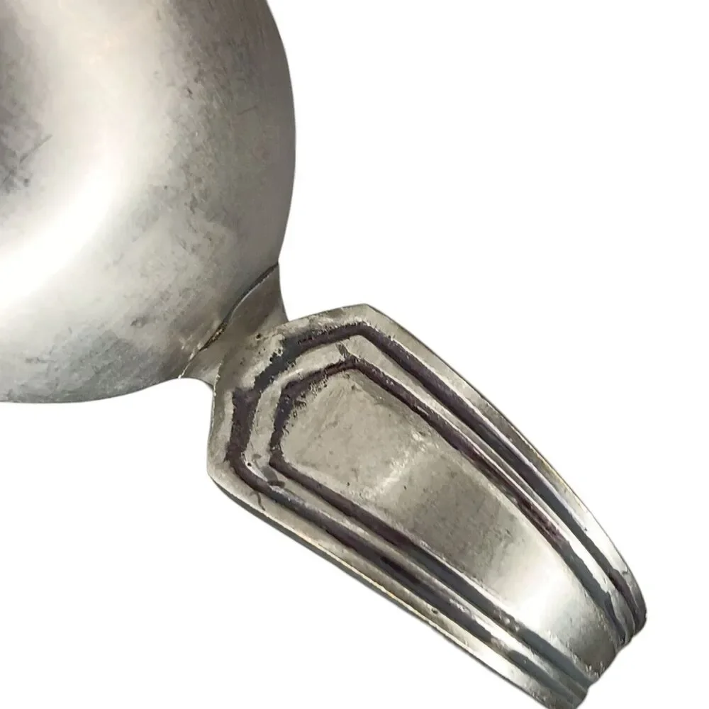 Set Of Four (4) Bent Spoon Napkin Rings Silvertone Paneled Geometric Design